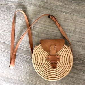 Boho Raffia Purse Camel Colored Adjustable Strap